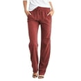 thumbnail image 1 of KDFJPTH Solid Straight Pants Waist And Long Women Casual Elastic Drawstring Pants, 1 of 3