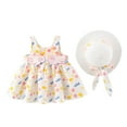 thumbnail image 1 of KDFJPTH Summer Beach Casual Vacation Princess Dresses With Straw Hat 2 Piece Set Backless Wing Sleeveless Cute Dress Size 3-4 Years, 1 of 4