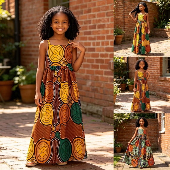 KDFJPTH Summer Dresses for Girls Boho African Print Sleeveless Backless Tie Dye Flowy Party Wear Dress