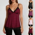 thumbnail image 1 of KDFJPTH Summer Tank Tops for Women Striped Lace Sleeveless V Neck Punk Spaghetti Strap Y2K Workout Cami Shirts Black L, 1 of 5
