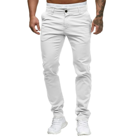 KDFJPTH Sweatpants for Men Casual Pant With Stretch Solid White L
