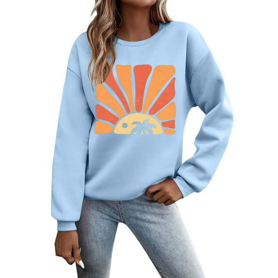 KDFJPTH Sweatshirt for Women Graphic 2024 And Winter Fashionable Sunrise Print Hooded Pullover Top