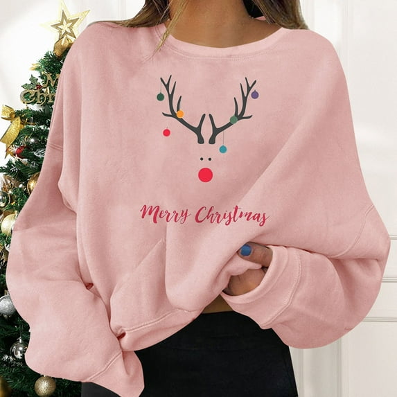 KDFJPTH Sweatshirts For Women Christmas Holiday Pullovers Fun Graphic Print Crew Neck Long Sleeve Hoodies Top