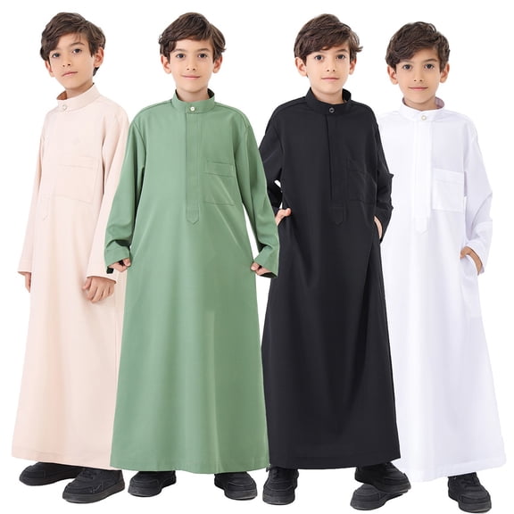 KDFJPTH T Shirts For Kids Loose Fit Arabic Thobe Thobe Long Sleeve Kaftan Crew Robe National Tee Nage Boys Long Sleeve Embroidered Robe Set Arab Children'S Wear Robe Tshits