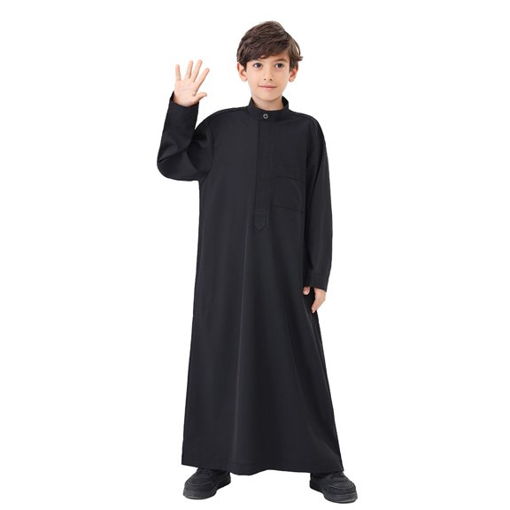 KDFJPTH T Shirts For Kids Loose Fit Arabic Thobe Thobe Long Sleeve Kaftan Crew Robe National Tee Nage Boys Long Sleeve Embroidered Robe Set Arab Children'S Wear Robe Tshits