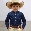 thumbnail image 1 of KDFJPTH T Shirts for Kid Trendy Boys Western Print Denim Shirt Classic Long Sleeve Button Down Top With Blend Toddler Tshirts, 1 of 3