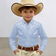 thumbnail image 1 of KDFJPTH T Shirts for Kid Trendy Boys Western Print Denim Shirt Classic Long Sleeve Button Down Top With Blend Toddler Tshirts, 1 of 3