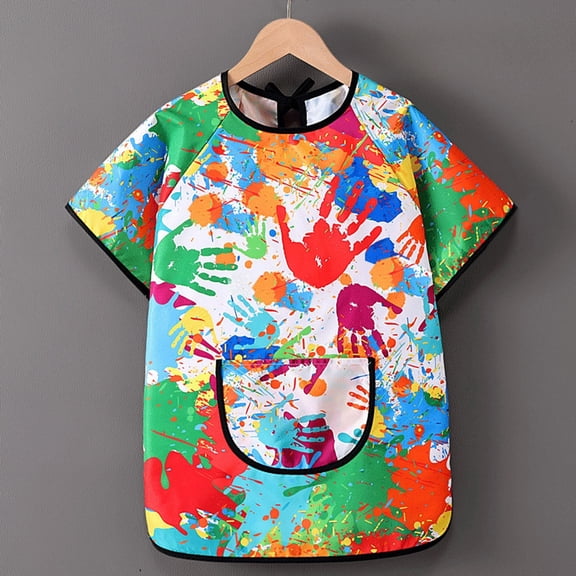 KDFJPTH T Shirts for Kids Trendy Art Smock With Sleeves Painting Apron Children Boys Girls Craft Protective Coverall With Pocket Tshits