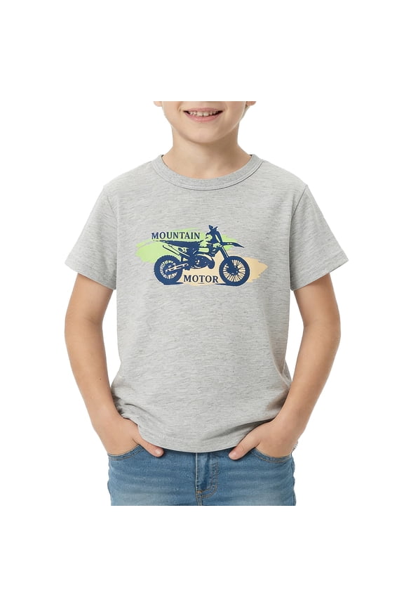 T Shirts for Kids Trendy Korean Style Boys Summer Short Sleeve Motorcycle Graphic Print Casual Round Neck Tee Children Tshits