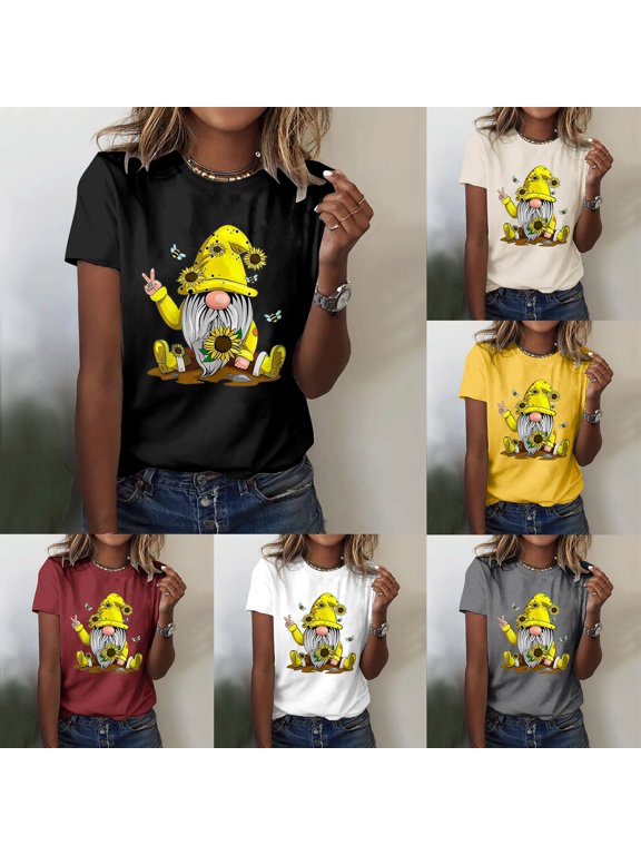 T Shirts for Women Graphic Classic Version Type Cotton Short Sleeve Crewneck Fun Printed Bee Festival Tshirts Tops