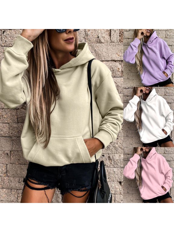 T Shirts for Women Loose Fit Daily Hooded Swea Long Sleeve Pocket Pullover Shirt Blouse Tshirts Top