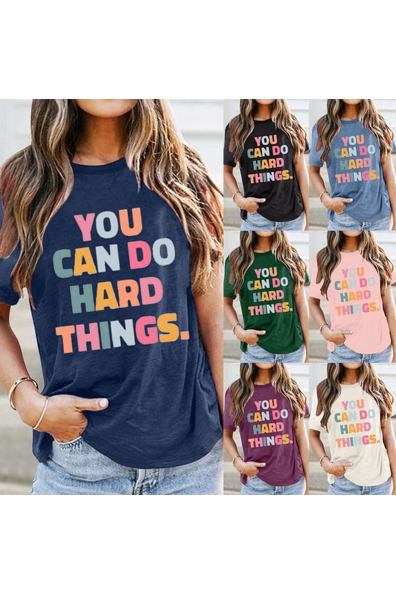 T Shirts for Women Tops Summer School Teacher's Day Casual Versatile Letter Printed Blouses Pink XXL