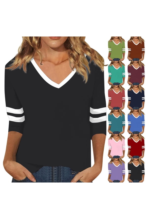 T Shirts for Women Tops Summer V Neck Sleeve Striped Casual Comfortable Spring Undershirts Light Purple M