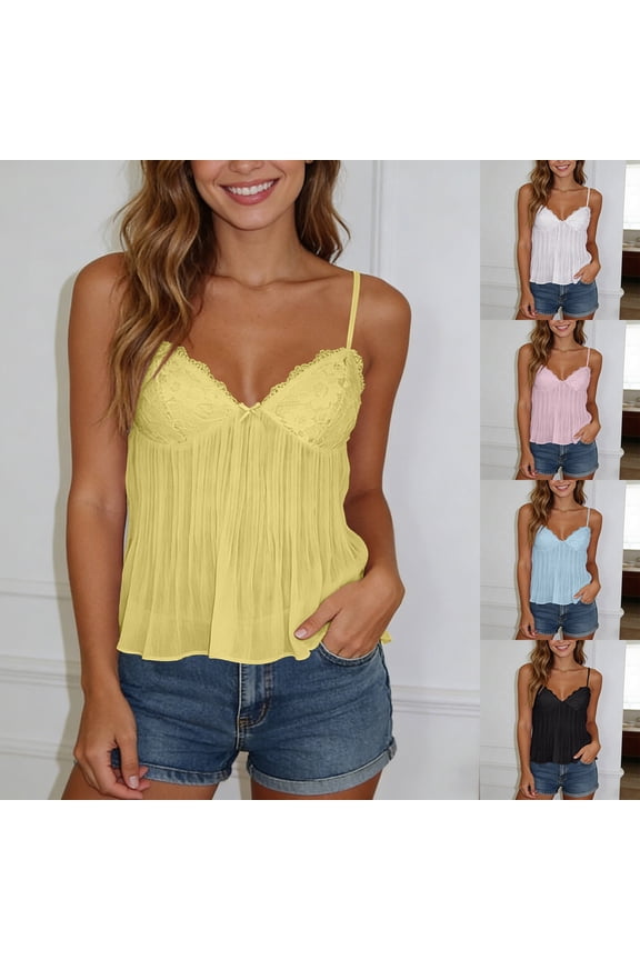 Tank Tops for Women Lace See Through Backless With Ruffle Detail Fashion Staple Y2K Camisole White M