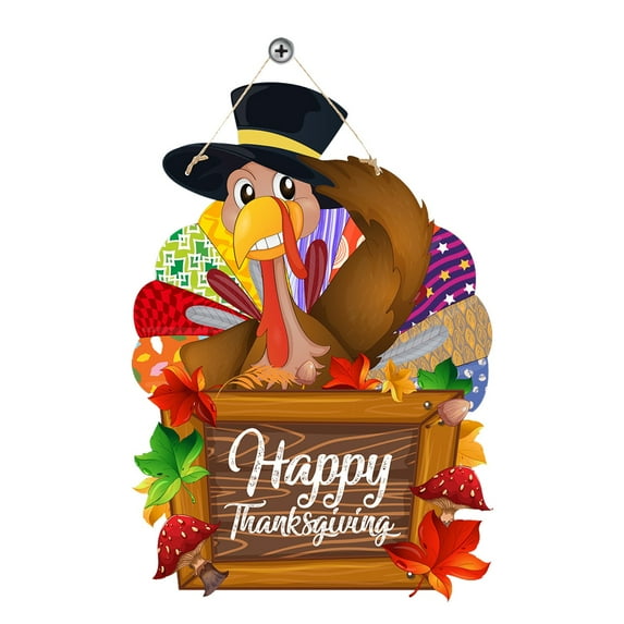 KDFJPTH Thanksgiving Turkey Door Sign Decor Wooden Wreath For Front Door Hanger Yard Farmhouse Home Gobble Sign Rustic Autumn Sunflowers Pumpkins Thanksgiving Party