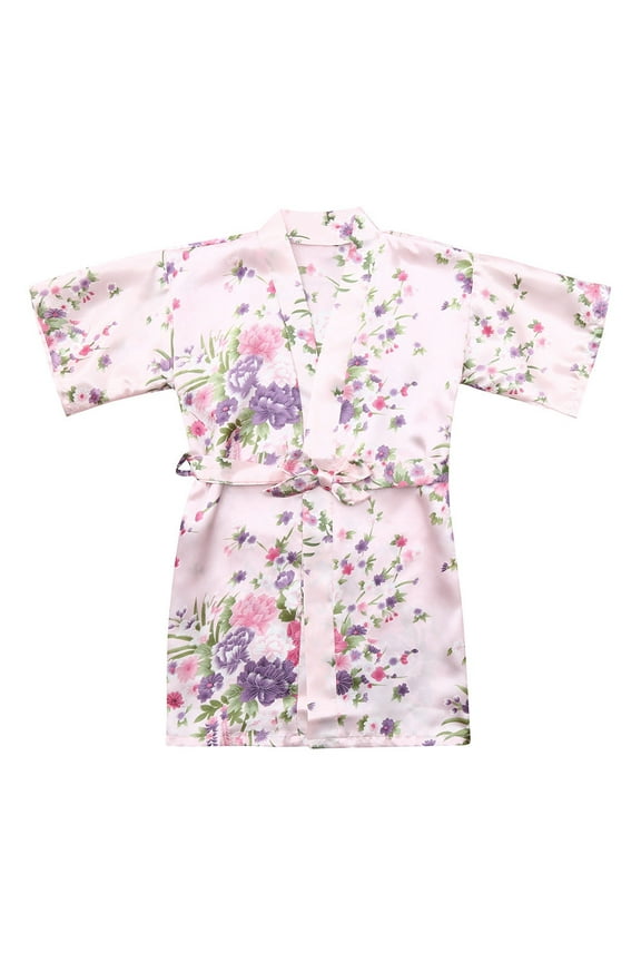 Toddler Baby Kid Girls Floral Silk Satin Kimono Robes Bathrobe Sleepwear Clothes
