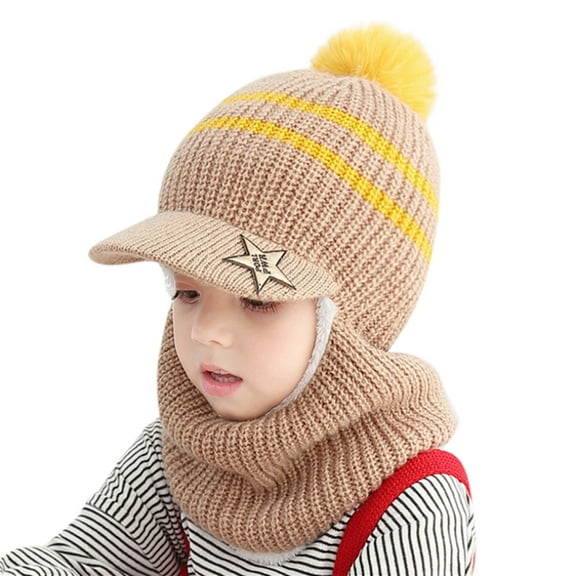 KDFJPTH Toddler Baby Winter Hat Knitted Thick Warm Thermal Windproof Ski Cycling Earflap Hood Skull Caps Kids Scarf Hat Running Clothes Boys Beach Hats for Girls