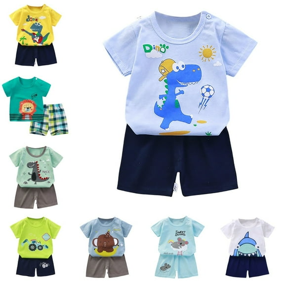 KDFJPTH Toddler Boys Girls Summer Outfits Cute Dinosaur Lion Animal Short Sleeve T-Shirt and Short Set