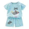 thumbnail image 1 of KDFJPTH Toddler Boys Shorts Set Girls Summer Cartoon Printed Short Sleeved Tops and Shorts 2PC Children's Suit 6-12 Months, 1 of 3