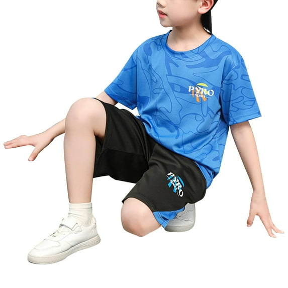 KDFJPTH Toddler Boys Shorts Set Summer New Children's Quick Drying Sports Set Wicks Sweat Short Sleeved Shorts Two Piece Basketball Suit With Pocket 3-4 Years