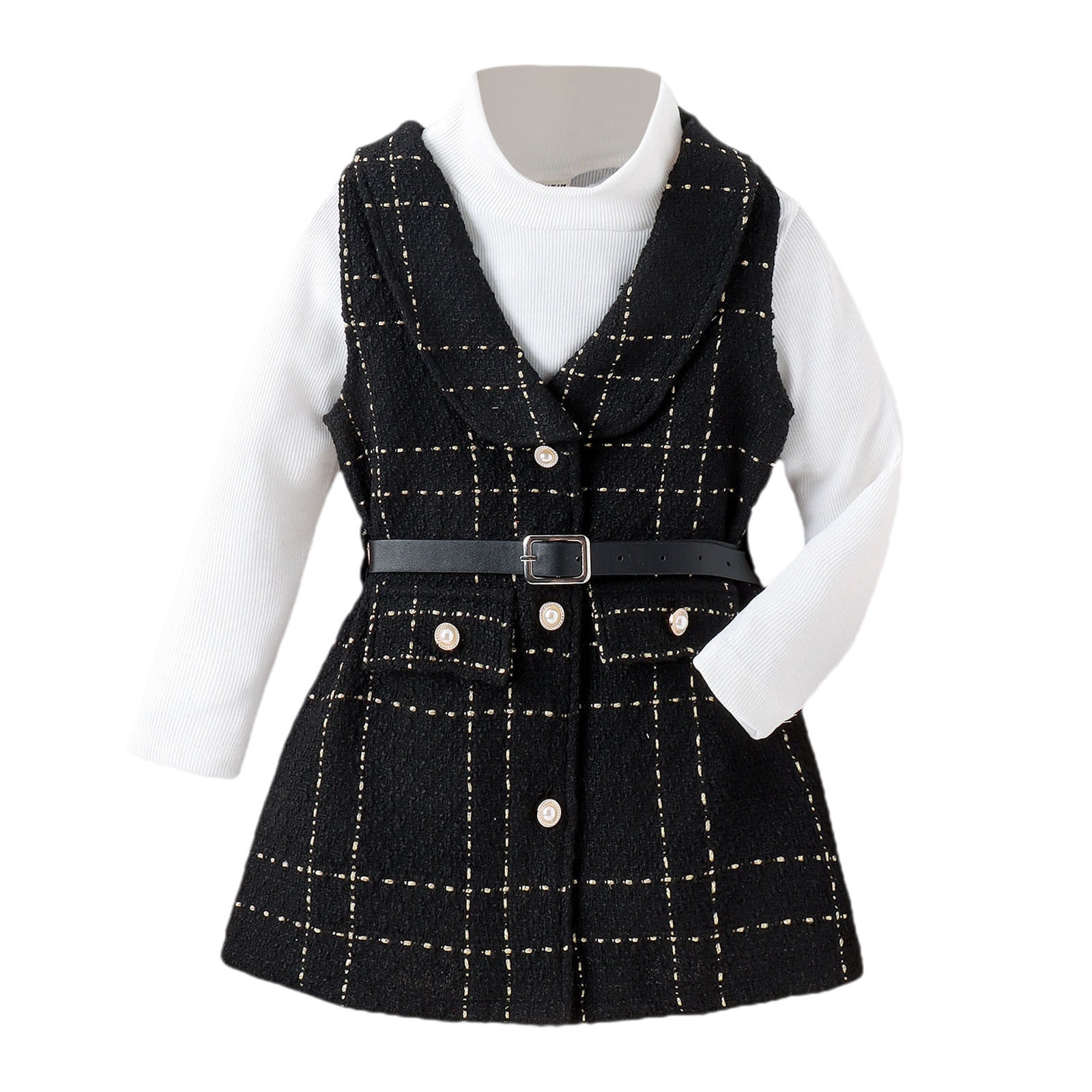 KDFJPTH Toddler Girls Long Sleeve Solid Ribbed Tops Plaid Prints