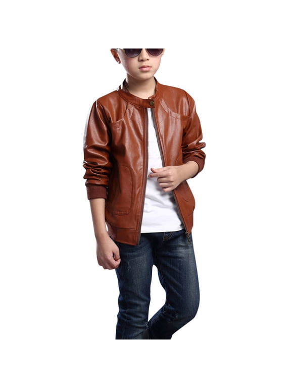Toddler Jacket Little Boys Long Sleeve Leather Zipper Spring Autumn Lightweight Pu for Boys
