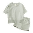 thumbnail image 1 of KDFJPTH Toddler Kids Baby Boy Girl Solid Cotton Pullover Short Sleeve Sweatshirt T Shirt Crewneck Tops Shorts Set Spring Summer Clothes Baby Girl Clothes 12 18 Months Take Luck Home Clothes, 1 of 4
