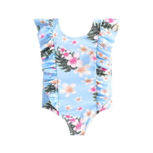 KDFJPTH Toddler Swimsuit Summer Girls Ruffles Floral Prints 1 Piece