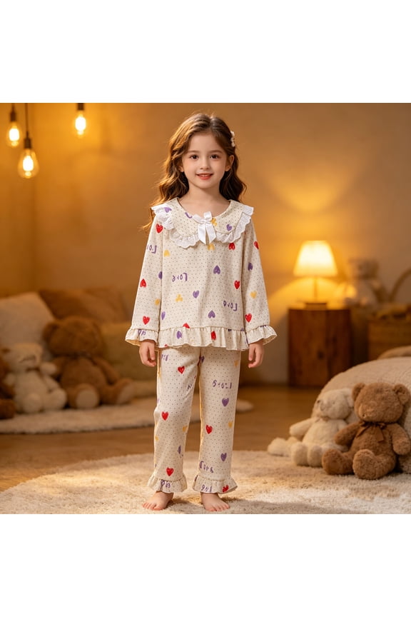 Toddlers Outfits Sets Girls Long Sleeve Pajama Soft Cloud Cartoon Print Loungewear Home Sleepwear Kids Clothing Sets