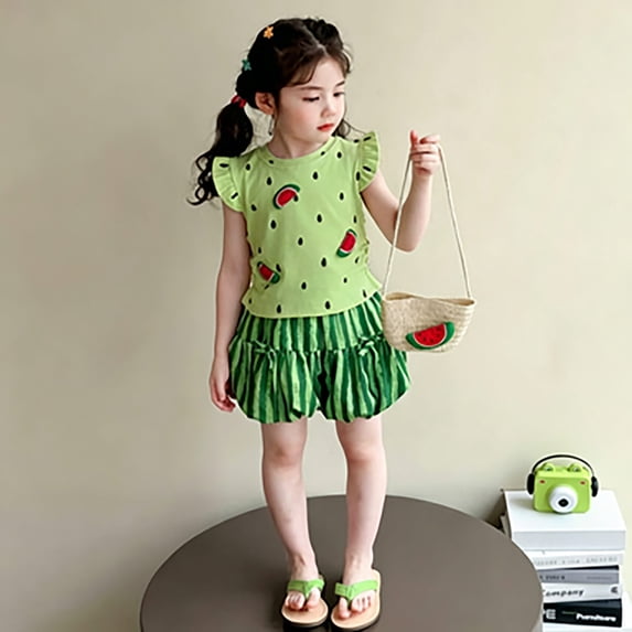 KDFJPTH Toddlers Outfits Sets for Graduation Girls Watermelon Cute Fashionable Two Piece Ensemble High Soft Kids Clothing Sets