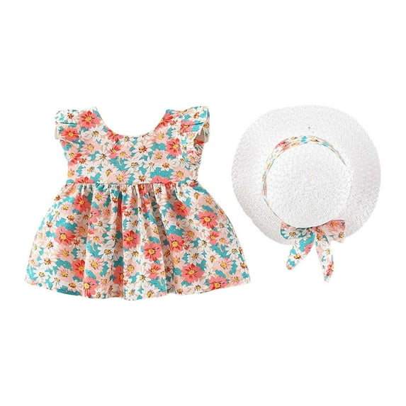 KDFJPTH Vintage Flower Print Boho Vacation Casual Dresses For Toddler Girls Summer Sleeveless Ruched A-Line Party Dress Size 1-2 Years