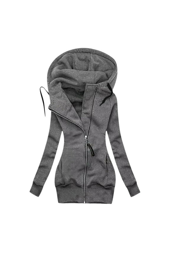 Warm Winter Coats For Women Hooded Solid Color Long Winter Casual Full Zipper Drawstring Warm Over With Pockets Collar Fall Jackets Ladies