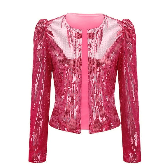 KDFJPTH Women Casual Fashion Sequin Sequins Sparkling Cardigan Jacket Oversized Jean Jacket Women's Shirts Long Sleeve