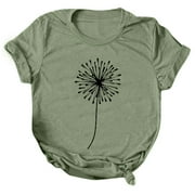 KDFJPTH Women Casual Printing Short Sleeves O-Neck Loose T-Shirt Blouse Tops