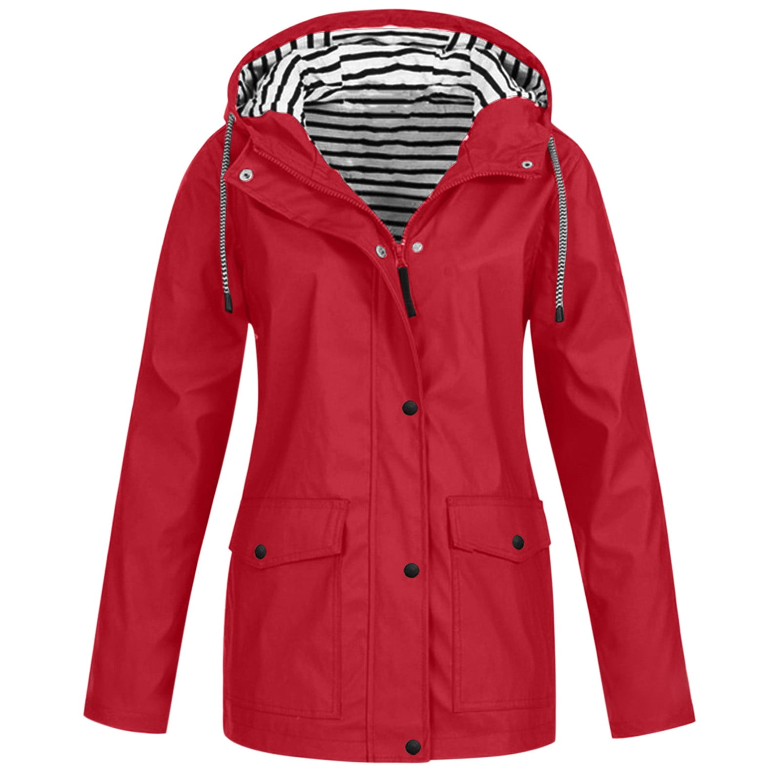 KDFJPTH Women Casual Solid Jacket Outdoor Plus Size Hooded Windproof ...