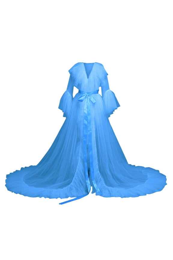 KDFJPTH Women Fashion Sexy Tulle Robe Long Lingerie Nightgown Bathrobe Sleepwear Bridal Robe Lace Lingerie