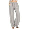 thumbnail image 1 of KDFJPTH Women High Waisted Wide Leg Pants Fashion Drawstring Elastic Trousers Comfy Straight Leg Long Pants With Pockets, 1 of 4