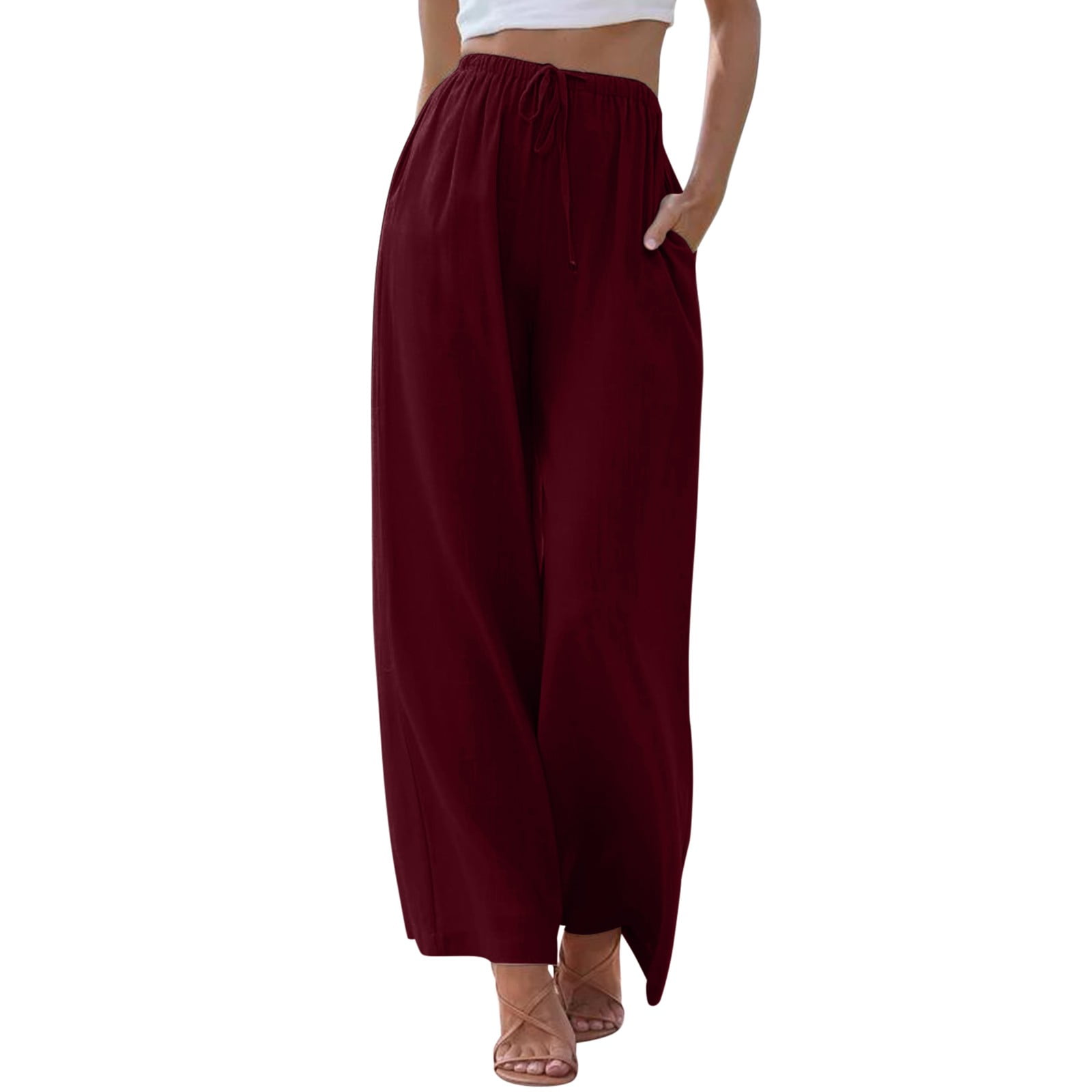 Relaxed High-Waisted Wide Leg Pants With Drawstring