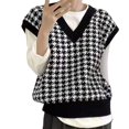 thumbnail image 1 of KDFJPTH Women Houndstooth Print Short Sleeve V-Neck Pullover Sweater Vest, 1 of 5