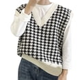 thumbnail image 1 of KDFJPTH Women Houndstooth Print Short Sleeve V-Neck Pullover Sweater Vest, 1 of 5