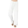 thumbnail image 1 of KDFJPTH Women Pants Trendy Pocket Wide Loose Solid Linen Leg Bage Linen Petite Trousers, 1 of 8