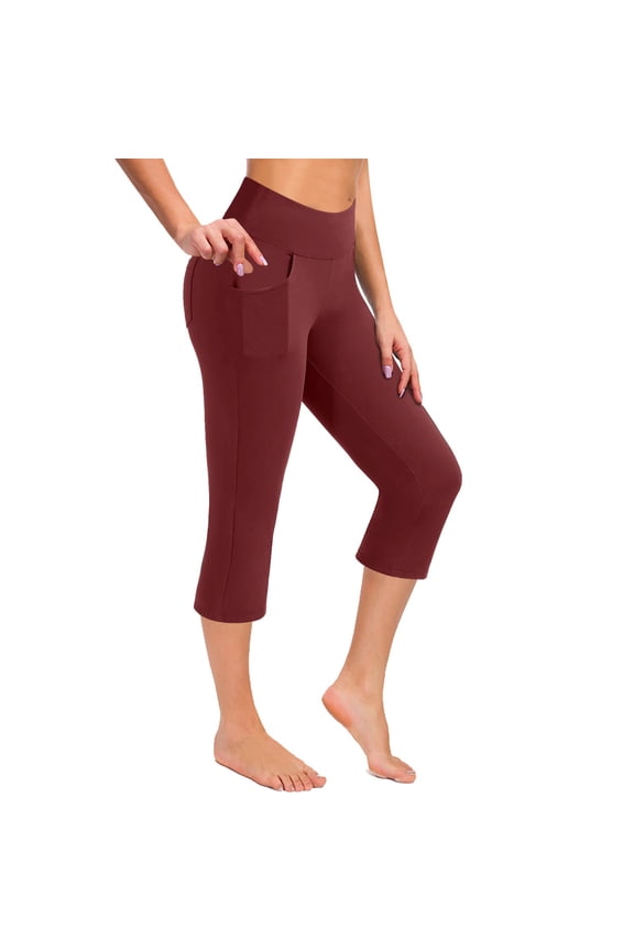 Womens Yoga Pants Pockets High Waist Workout Pants Casual Trousers Leopard Print Yoga Pants Flare Cotton Yoga Pants
