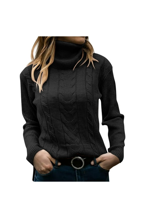 KDFJPTH Women Solid Color Long Sleeve Cowl Neck Pullover Sweater