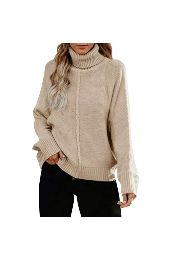 Women Solid Color Long Sleeve Cowl Neck Pullover Sweater