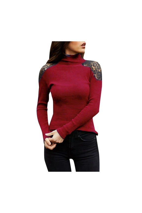 KDFJPTH Women Solid Color Long Sleeve Turtleneck Pullover Sweater
