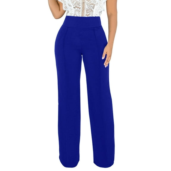 KDFJPTH Women Stretchy Straight Leg Pants Comfy Solid Classic High Waisted Wide Leg Long Bootcut Pant Slacks Work Office plus Size Women Pant plus Work Clothes