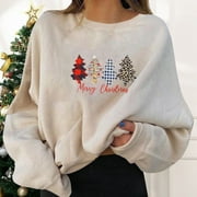 KDFJPTH Women Sweatshirts Christmas Party Pullovers Fun Graphic Print Crew Neck Long Sleeve Hoodies Top