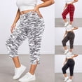 thumbnail image 1 of KDFJPTH Women's Camo Print Capri Pants Elastic Drawstring Waist Casual Everyday Trousers with Side Slit Red S, 1 of 4