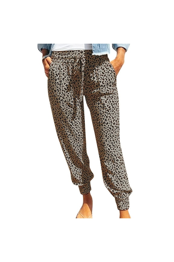 Women's Cargo Pants Trendy Summer Leopard Print Bottoms Trousers