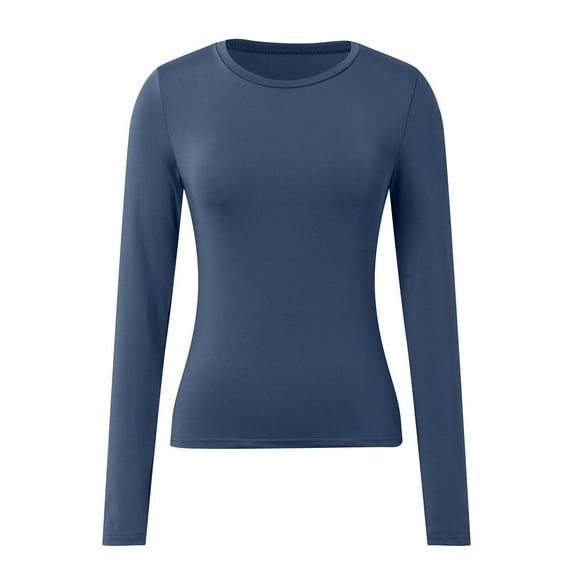 KDFJPTH Women's Casual Long Sleeve T Shirt Solid Color Slim Fit Base Top Tech Short